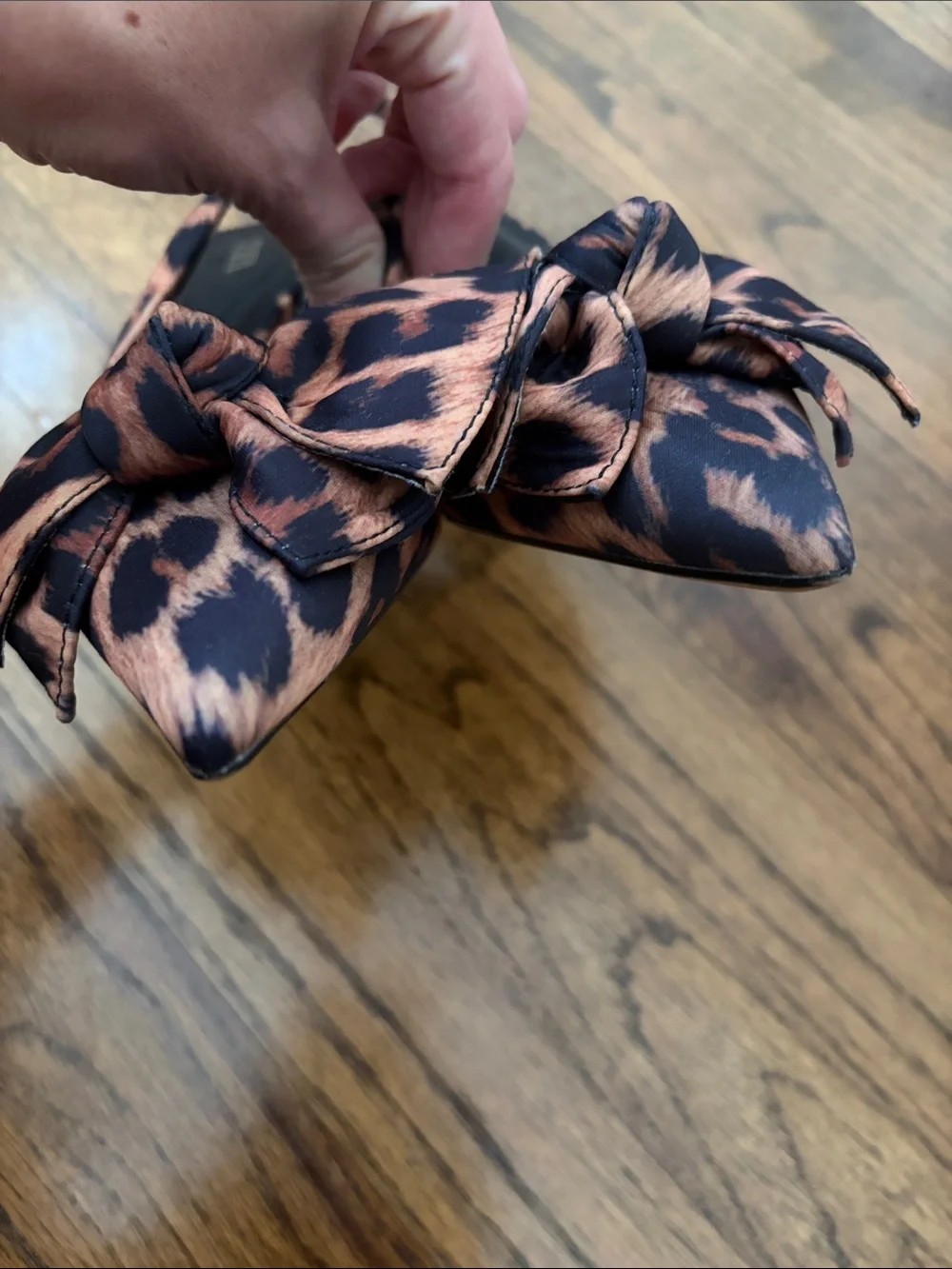 ZARA Leopard Print Bow Detail Pointed Toe Sling Back Kitten Heels